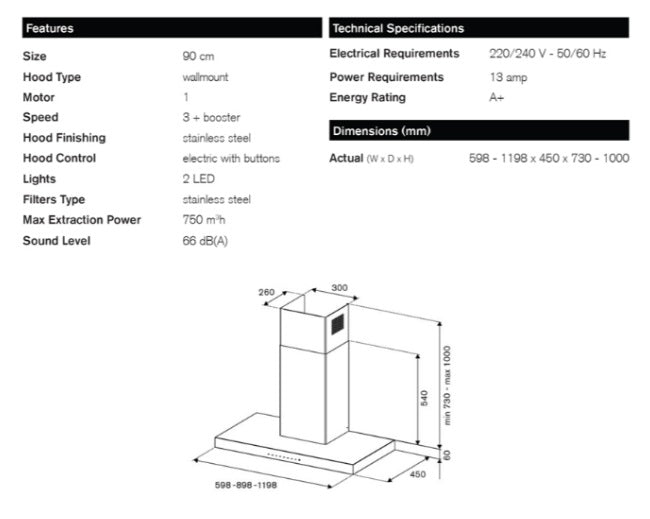 Bertazzoni KT90P1AXT / KT90P1ANET 90cm Wall-Mount Hood