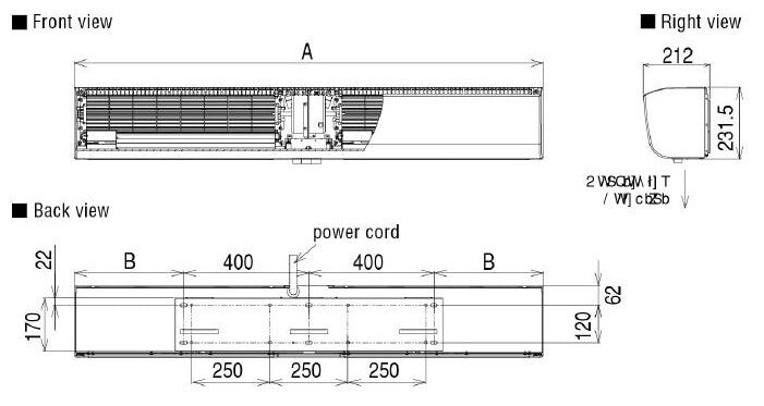 KDK 2509UA Air-curtain 3*8ft 900mm ( Efficient 2.5m )