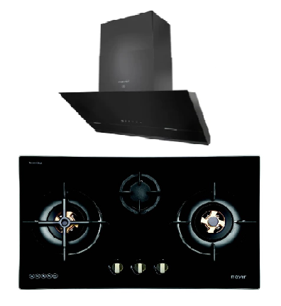 Mayer MMGH8831HI 86cm 3 Burner Glass Gas Hob + MMSH8099-L Angled Chimney Hood