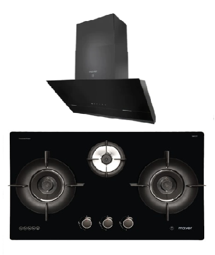 Mayer MMGH893HE 86cm 3 Burner Gas Hob + MMSH8099-L Angled Chimney Hood