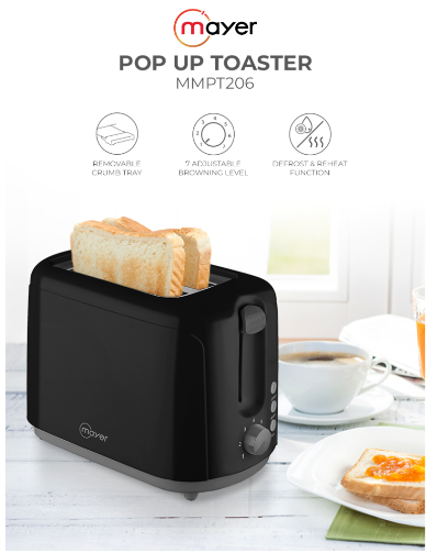 Mayer MMPT206 2 Slice Pop Up Toaster Mmpt-206 (Black)