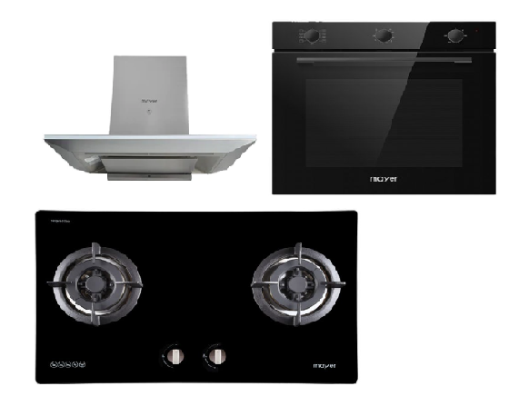 Mayer MMGH772/SS772 Built-In Gas Hob + MMCH905 90cm Chimney Hood + MMDO8R 60 cm Built-in Oven with Smoke Ventilation