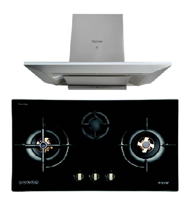 Mayer MMGH8831HI 86cm 3 Burner Glass Gas Hob + MMCH905 90cm Chimney Hood