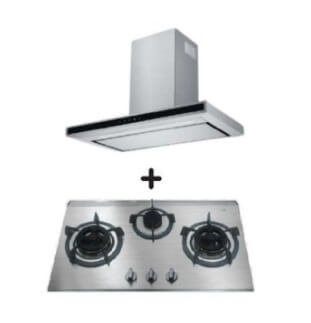 Ellane EH-2880 90cm Touch Control Stainless Steel Chimney Hood + Ellane EB-338SV 76cm 3 Burner Stainless Steel