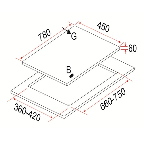 EF EFH 3763 TN VSB Gas Hob 78CM + CK VETRO PLUS Cooker Hood 90CM