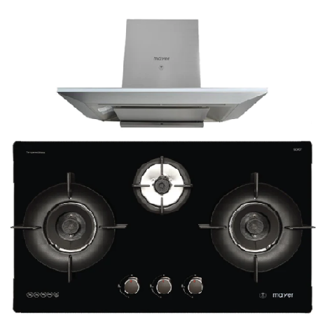 Mayer MMGH793HE 76cm 3 Burner Gas Hob + MMCH905 90cm Chimney Hood