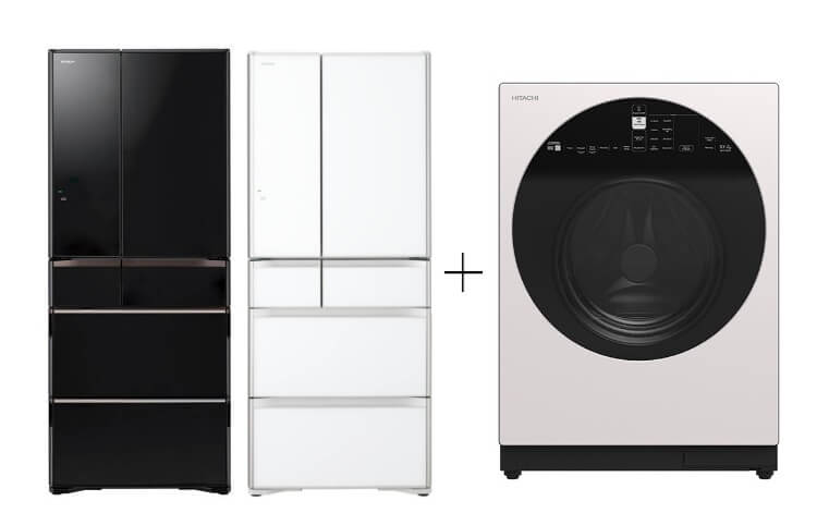 Hitachi R-WXC620KS-XK/XW (Crystal White) Multi Door Refrigerator (500l)+Hitachi BD-D100GV Front Load Washer Dryer Wind Iron, AI Wash Inverter 10/7KG