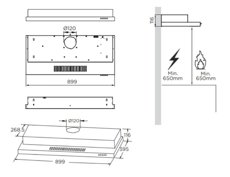 Midea MBI-90F26-SG Built In Range Hood