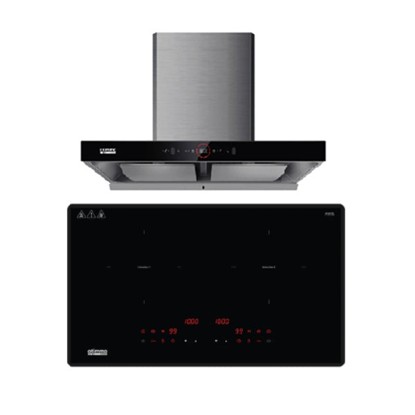 EuropAce ECH9208EBK 90cm 2000m3/h T-Shaped Chimney Hood + EuropAce EIH8732E 8 Series 73cm Induction Hob with Magnetic Knob