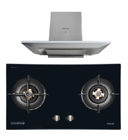 Mayer MMGH8821HI 86cm 2 Burner Glass Gas Hob + MMCH905 90cm Chimney Hood
