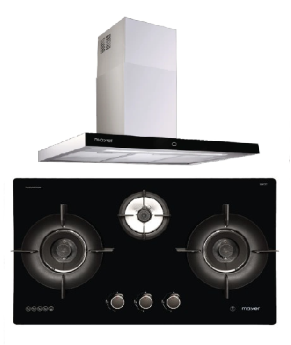 Mayer MMGH893HE 86cm 3 Burner Gas Hob + MMCH407I 90cm Chimney Hood
