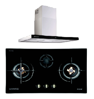 Mayer MMGH8831HI 86cm 3 Burner Glass Gas Hob + MMCH407I 90cm Chimney Hood