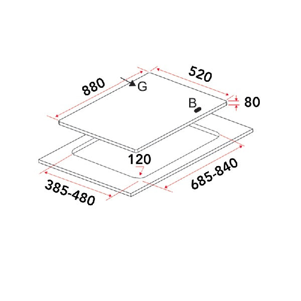 EF Gas Hob 88CM – EFH 9734 WT VGB+Cooker Hood 90CM – CK VISTA
