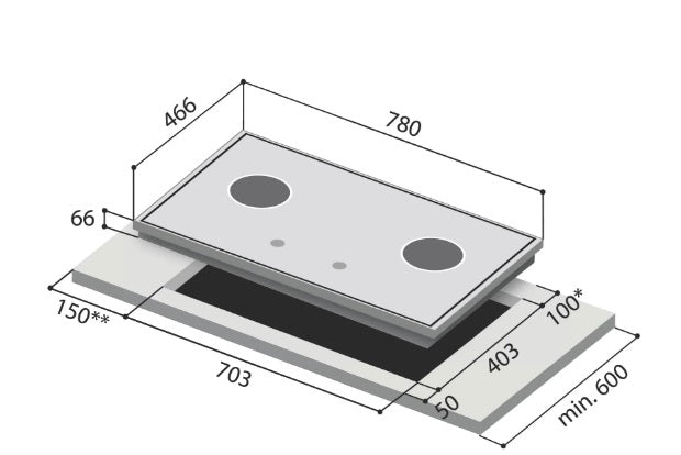 Rinnai RB2GI 2 burner Inner Flame Glass Hob