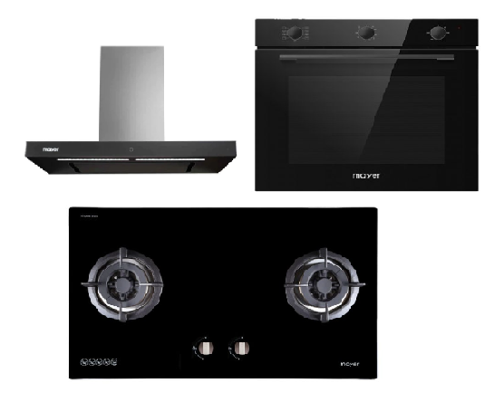 Mayer MMGH882/SS882 Built-In Gas Hob 2 Burners + MMBCH900I Chimney Hood + MMDO8R 60 cm Built-in Oven with Smoke Ventilation