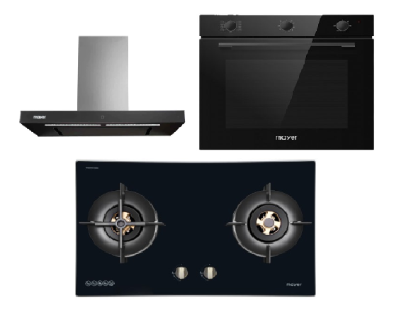 Mayer MMIH752CS 75cm 2 Zone Induction Hob with Slider + MMBCH900I Chimney Hood + MMDO8R 60 cm Built-in Oven with Smoke Ventilation