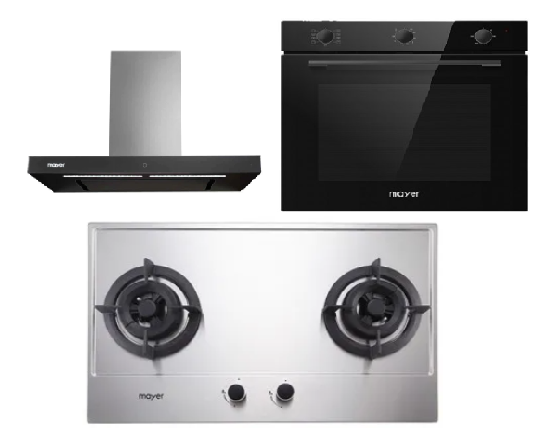Mayer MMGH882/SS882 Built-In Gas Hob 2 Burners + MMBCH900I Chimney Hood + MMDO8R 60 cm Built-in Oven with Smoke Ventilation