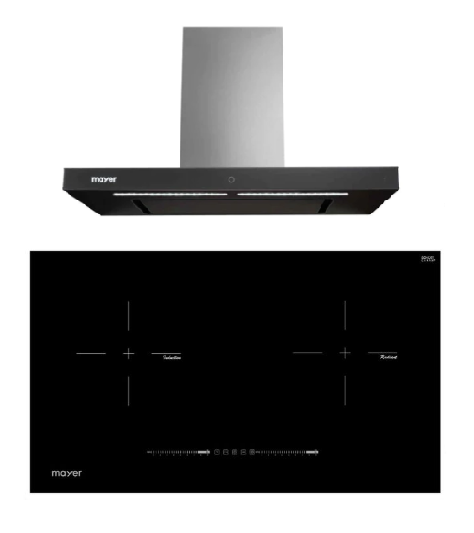 Mayer MMIHB752CS 75cm 2 Zone Hybrid Hob with Slider + MMBCH900I Chimney Hood