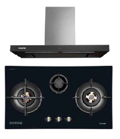 Mayer MMGH7731HI 76cm 3 Burner Glass Gas Hob + MMBCH900I Chimney Hood