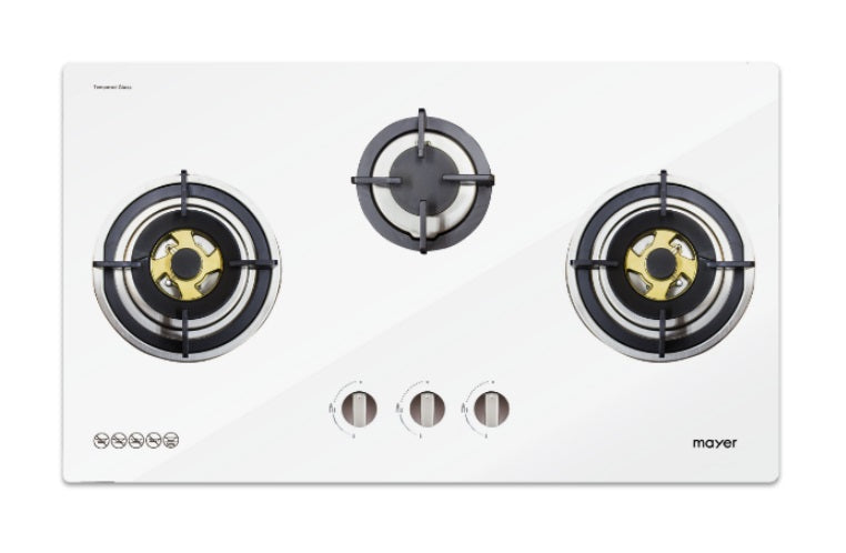 Mayer MMGH883HI-BL/WH 86 cm 3 Burner Glass Gas Hob