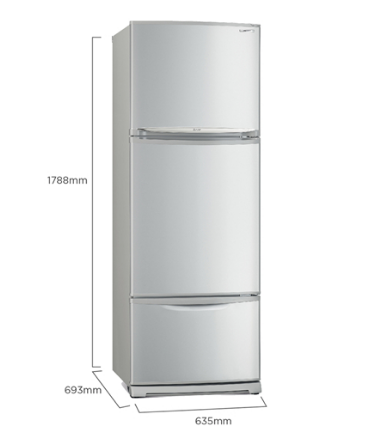 Mitsubishi MR-V45EG-SB-P/SL-P 337l 3-Door Fridge Top Freezer (2 Ticks)