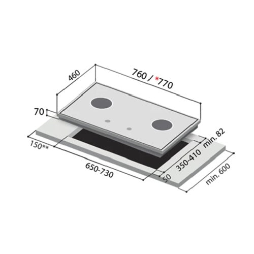 RinnaI RH-S309-GBR-T Cooker Hood + RB-72G Gas Hob