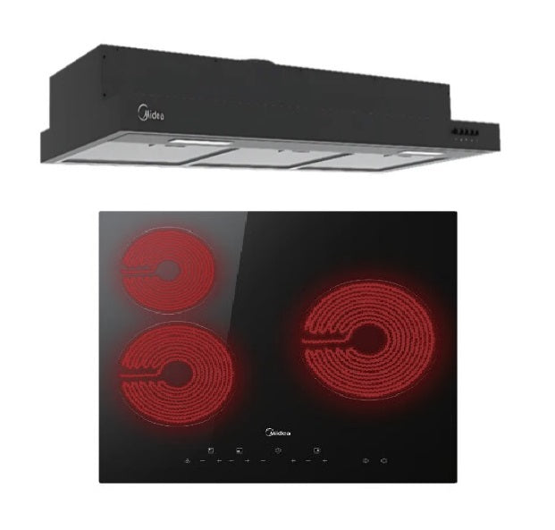 Midea Bulit-In Range MH90F26EM Hood Slim Under Cabinet Kitchen Hood + MBI-IHT341 Ceramic Induction Hob With 3 Zones