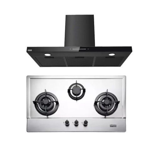 Europace ECH9128A 90cm Premium T-Chimney Hood Full + EBH3391U Otimmo 3 Burner 90cm Slim Built-in Gas Hob Cooker  (Stainless Steel)