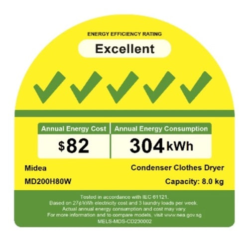 Midea MD200H80WT Black/White Heat Pump Dryer, 8kg, Energy Rating 5 Ticks