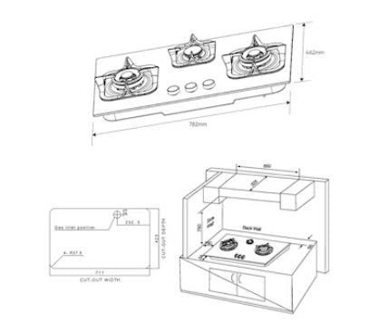 Electrolux EGT7836BEP 78cm UltimateTaste 300 Built-in Gas Hob With 3 Cooking Zones