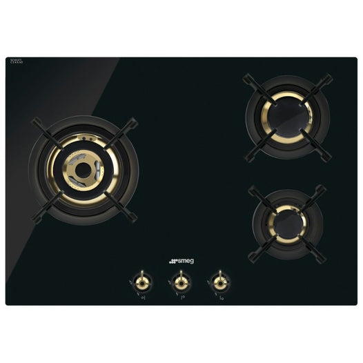 SMEG PC73GNO Built-In Gas Hob 70cm Black Glass 3 Burners
