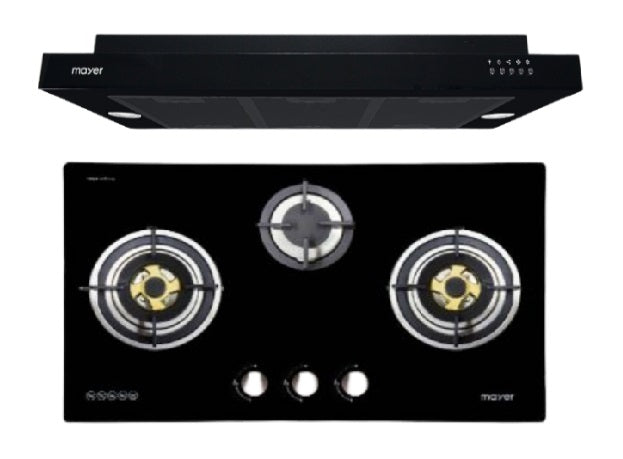 Mayer MMSI900HS-BK/SL 90cm Semi-integrated Hood + MMGH883HI  86 cm 3 Burner Glass Gas Hob