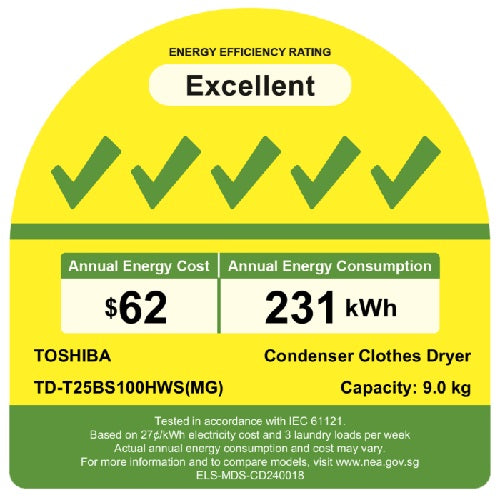 Toshiba TD-T25BS100HWS(MG) 9KG Heat Pump Dryer