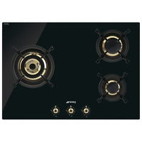 SMEG PC73GNO Built-In Gas Hob 70cm Black Glass 3 Burners