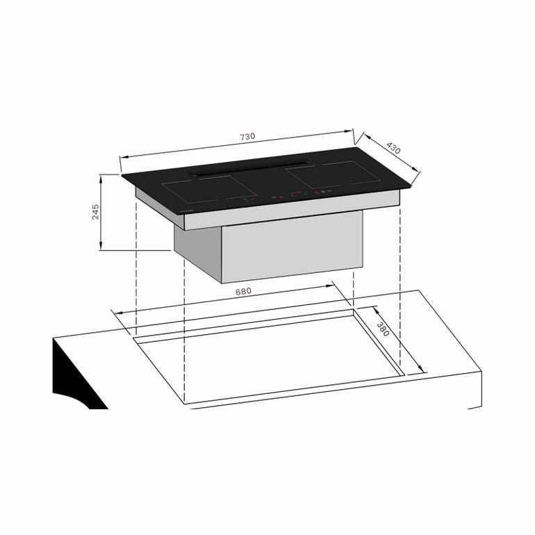 Tecno TIR 7320-PS 73cm Induction Hob with Integrated Plasma Hood