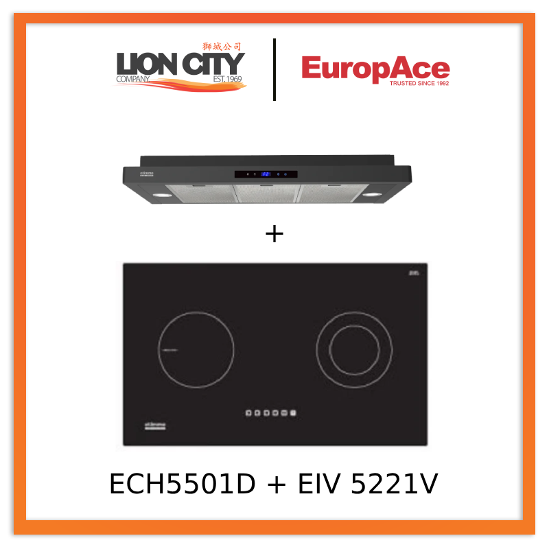 Europace ECH5501DBK 90cm Slimline Hood + EIV5221V 75CM Built-in Induction Hob