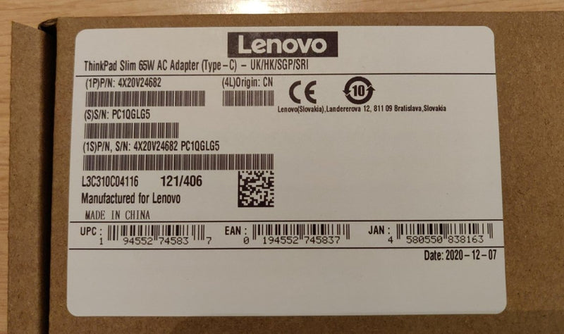 Lenovo ThinkPad 65W Slim AC Adapter USB Type-C