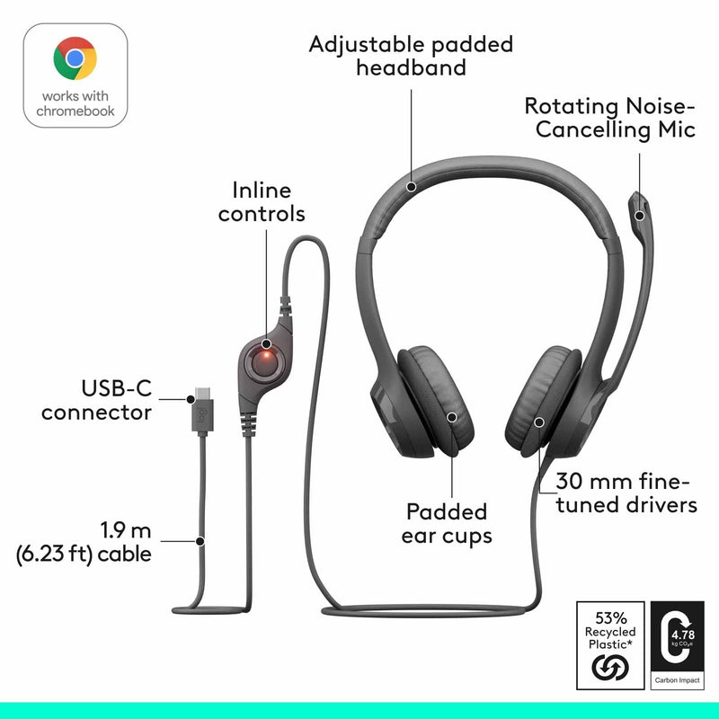 Logitech H390 Type C Headset Graphite