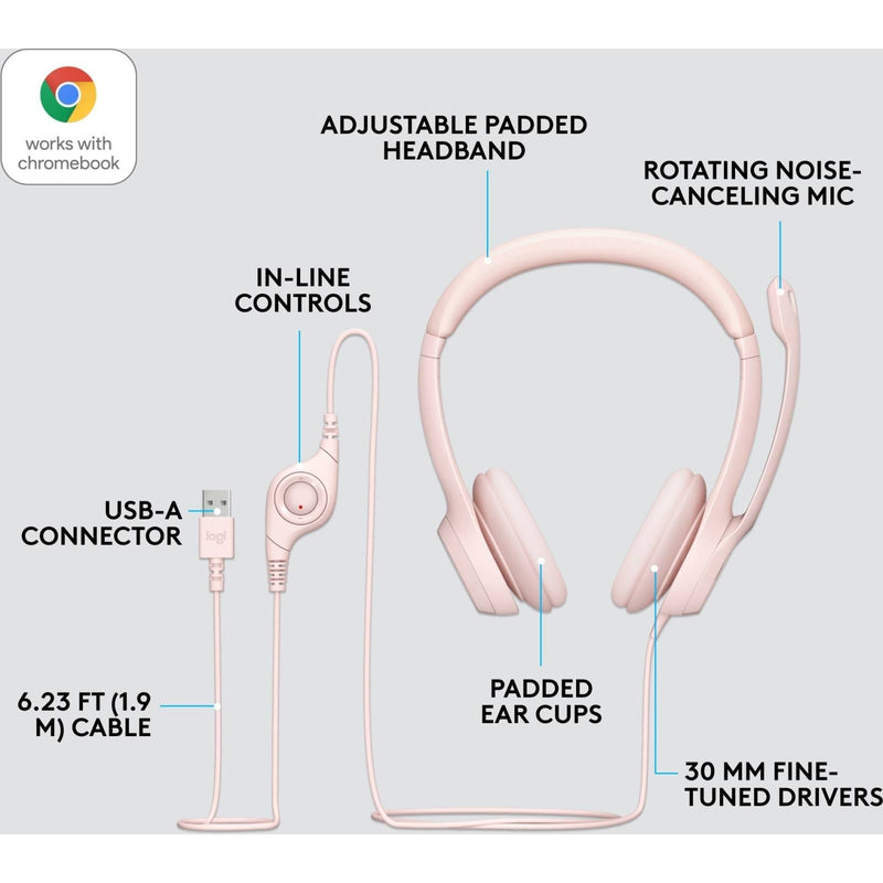 Logitech H390 USB Wired Headset Rose
