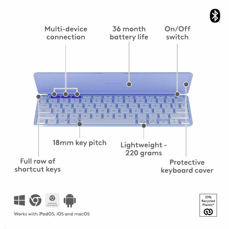 Logitech Keys-To-Go 2 Universal Wireless Keyboard Lavender