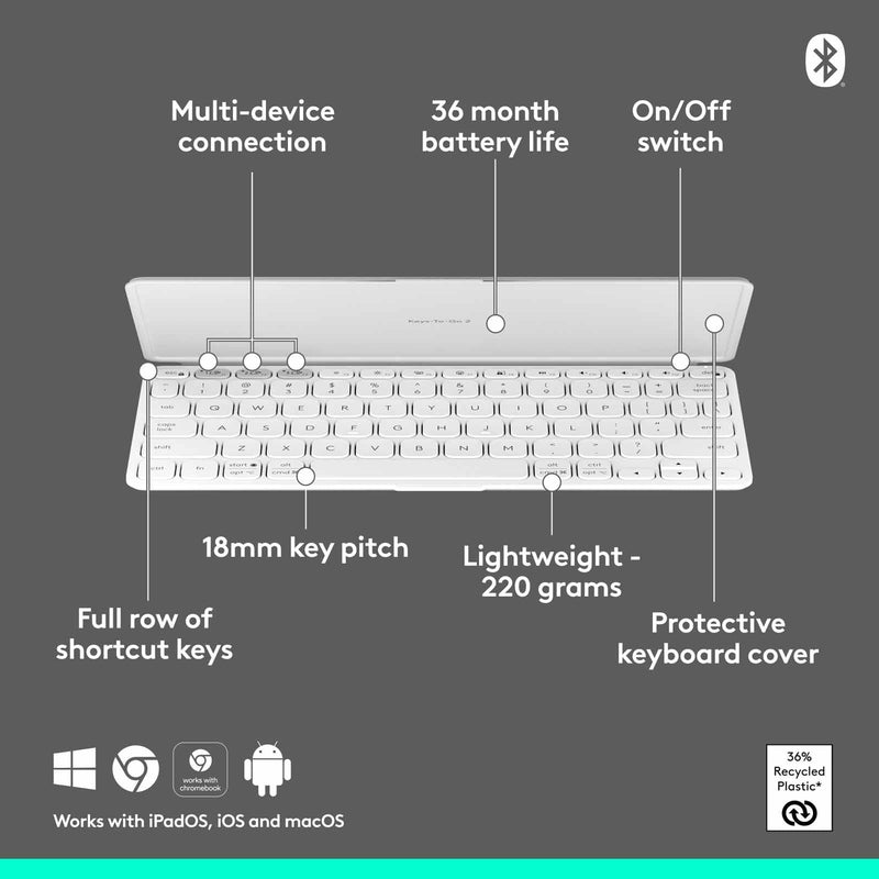Logitech Keys-To-Go 2 Universal Wireless Keyboard Pale Grey