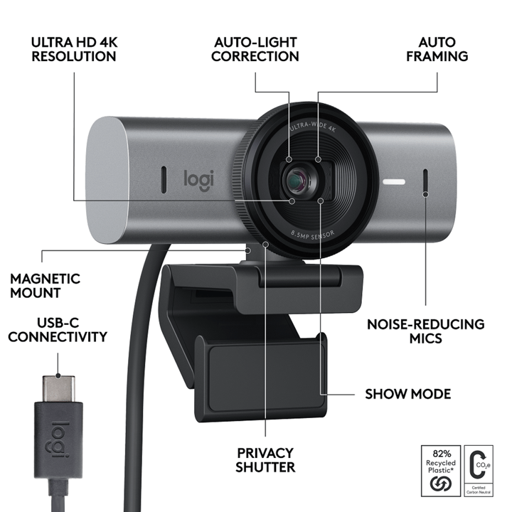 Logitech MX Brio 4K Ultra HD Webcam Graphite