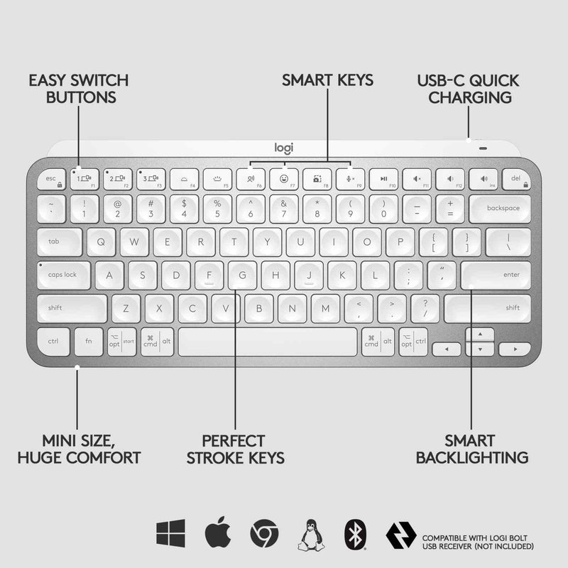 Logitech MX Keys Mini Wireless Keyboard Pale Grey