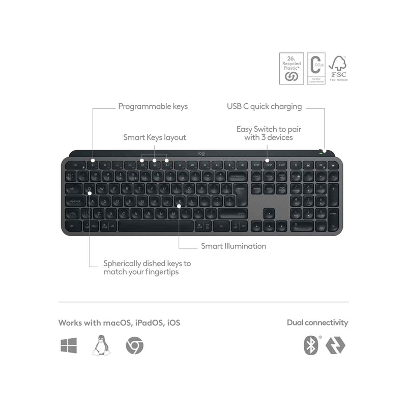 Logitech MX Keys S Wireless Keyboard Graphite