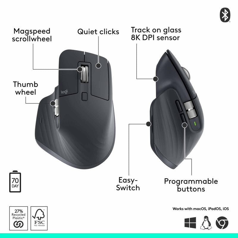 Logitech MX Master 3S Wireless Mouse Graphite