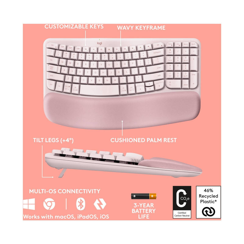 Logitech Wave Keys Ergo Wireless Keyboard Rose