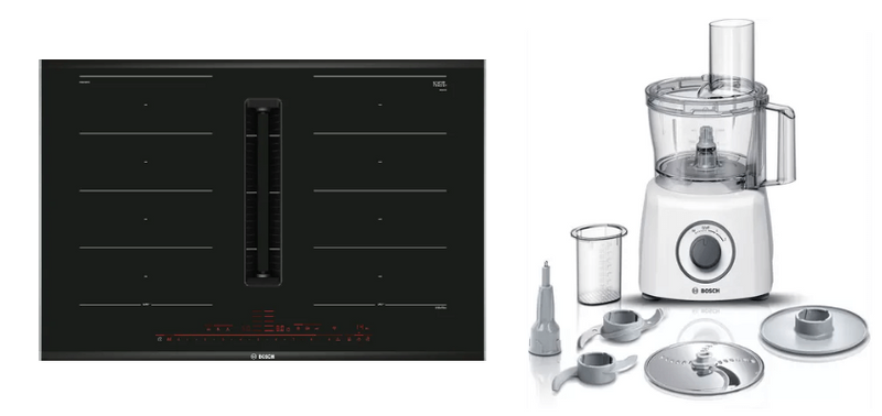 Bosch PXX875D67E Series 8 Induction hob with integrated ventilation system 80 cm surface mount with frame + MCM3100WGB Food processor MultiTalent 3700 W White