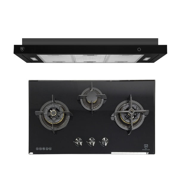 EF Gas Hob 88CM – EFH 9734 WT VGB+Cooker Hood 90CM – EFCH 9234T BK