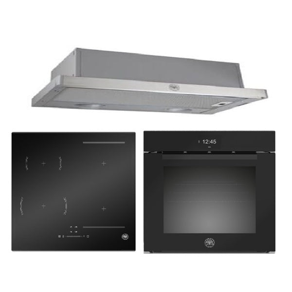 Bertazzoni P604I1B26NVS 60cm Induction Hob, 4 Cooking Zones + Bertazzoni FMOD6093ESB1 60cm Electric Built-in Oven, TFT Display, Total Steam + Bertazzoni K60TELXA Telescopic Hood 60cm