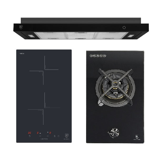 EF Induction Hob 30CM – HB BI 293 G+Gas Hob 30CM – EFH 3211 WT VSB+Cooker Hood 90CM – EFCH 9204T BK